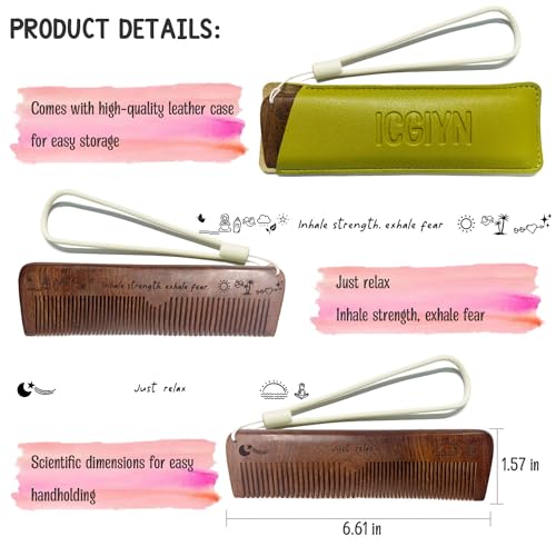 Wooden Birthing Comb for Labor Pain Relief with Leather Cover and Inspiring Quotes