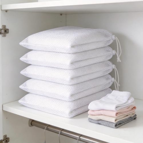 CIOCUHS 3 Pack Nylon Mesh Laundry Bags - Reusable Drawstring Storage, 12x18 inches