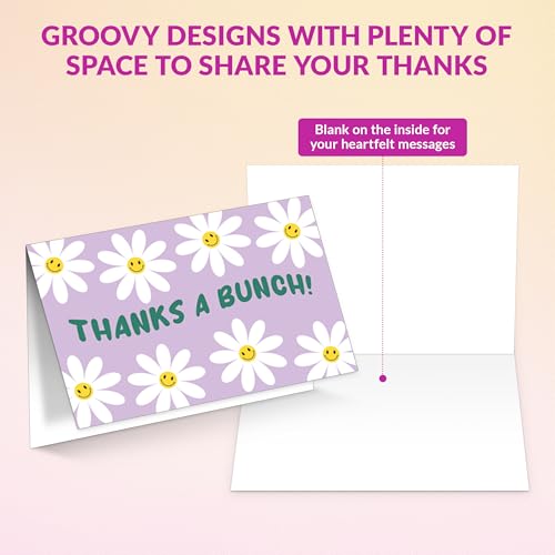 Kids Thank You Cards Set with Envelopes - 24 Retro Groovy Designs