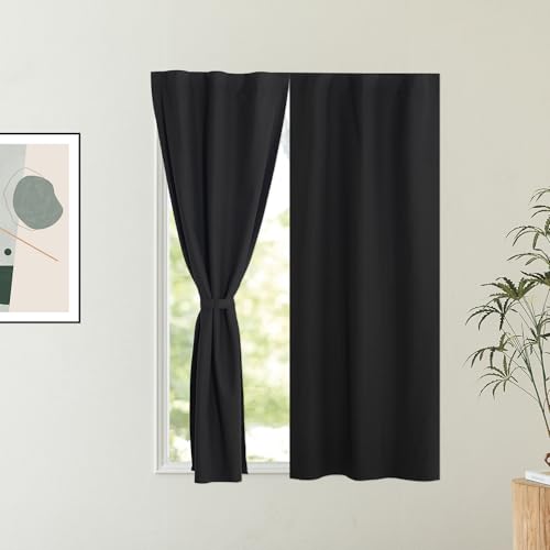 NICETOWN 100% Blackout Door Curtain - 26"W x 72"L Cordless Window Shade, Black