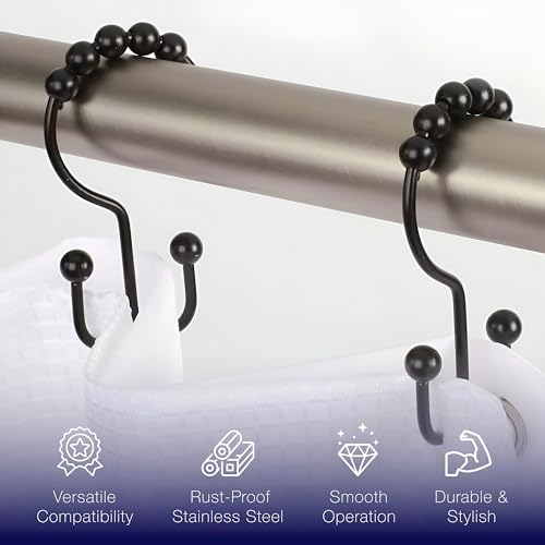2 Lb. Depot Double Shower Curtain Hooks, Rust-Resistant Matte Black, 12-Pack