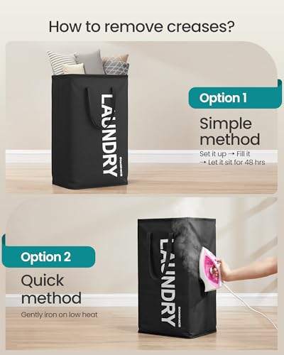 SONGMICS 80L Foldable Laundry Hamper with Handles - Ink Black