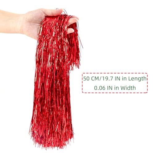 3000 Strands Red Christmas Tinsel Icicles - Metallic Foil Fringe Decorations