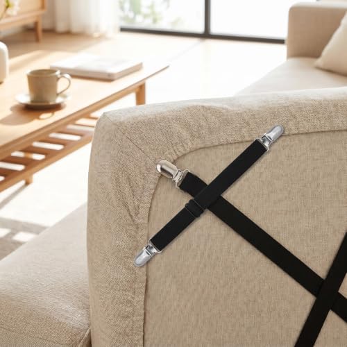 8-Pack Adjustable Elastic Sofa Cushion Straps & Bed Sheet Fastener Clips