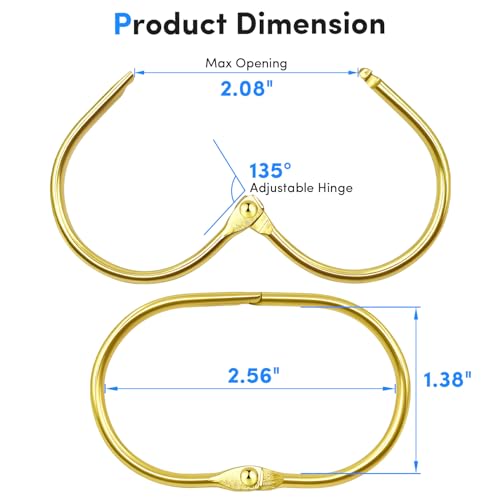 Gold Shower Curtain Hooks - Rust Proof Metal Rings, Set of 12