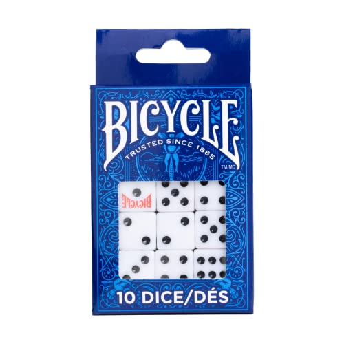 Bicycle 10 Dice Set White Black 16mm - Standard 6-Sided Game Dice
