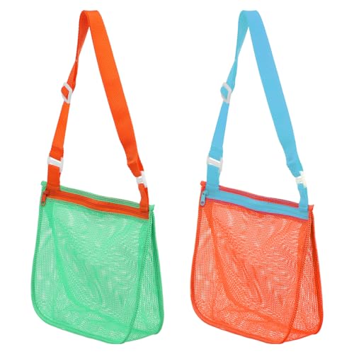 Amaxiu 2 Pcs Mesh Beach Bag for Shells - Orange & Green Adjustable Shell Bag