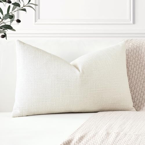 OTOSTAR Cream Beige Linen Throw Pillow Cover 12x20 Inch