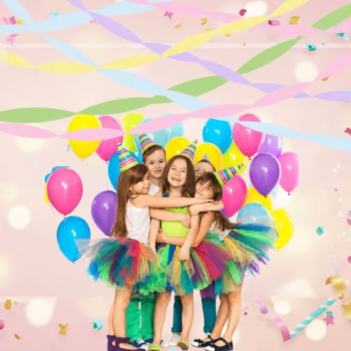 Pastel Rainbow Crepe Paper Streamers - 5 Pack for Birthday Party Decor