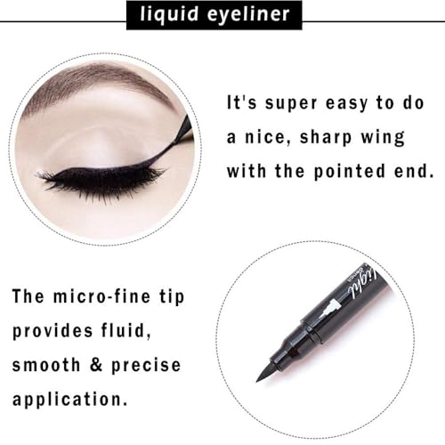 Dual Ended Liquid Eyeliner Pen - Waterproof Winged Cat Eye Stamp & Tip
