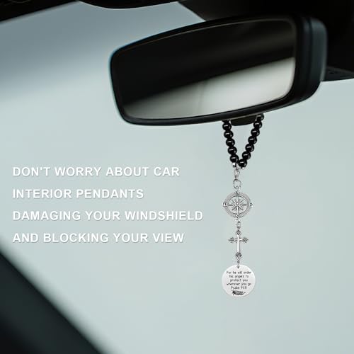 Stainless Steel Cross Car Charm & Bible Verse Rearview Mirror Pendant