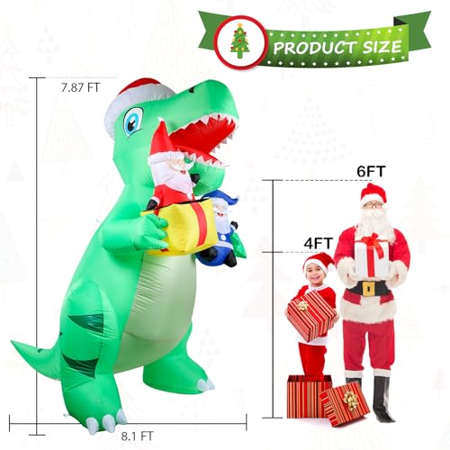 Inflatable Christmas Dinosaur with Santa Claus - 8 FT Outdoor Holiday Decor
