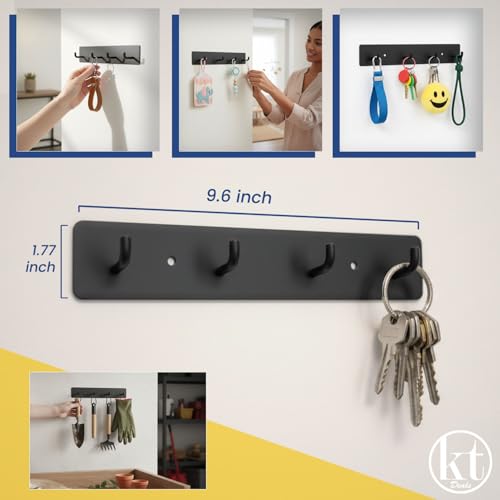 Wall-Mounted Key Holder Rack with 4 Hooks - Self-Adhesive Entryway Organizer