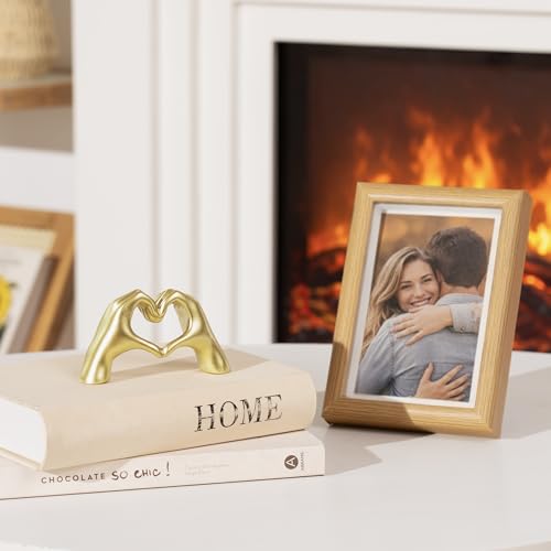 Gold Heart Hands Sculpture - Mini Shelf Decor for Living Room