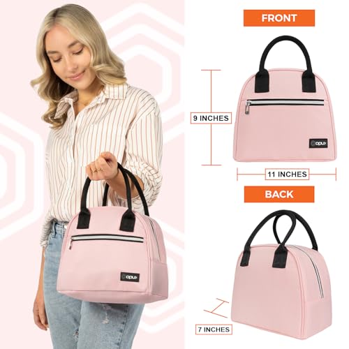 OPUX Insulated Lunch Bag Tote for Women and Kids, 12-Can Cooler, Light Pink