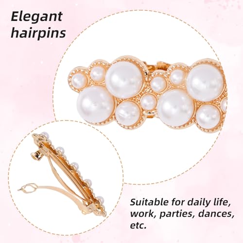 Pearl Hair Clips for Women Gold Metal Snap Barrettes 2-Pack