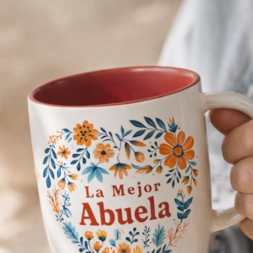 Abuela Coffee Mug 13 Oz Ceramic with Floral Heart Design - Spanish Gift
