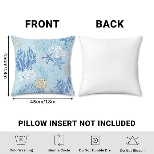 Bonhause Coastal Ocean Throw Pillow Covers, 18x18 Inch, Set of 4, Blue