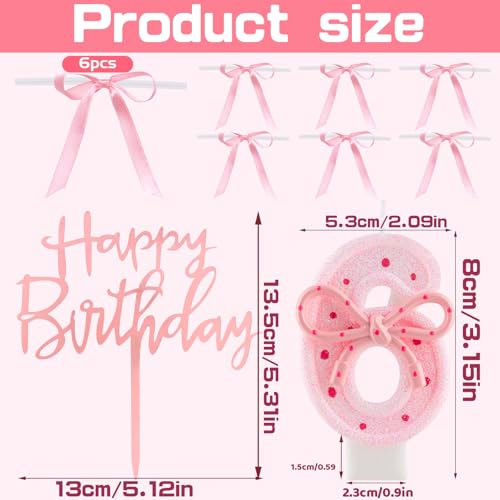16th Birthday Candle Set with Pink Bowknots & Cake Topper