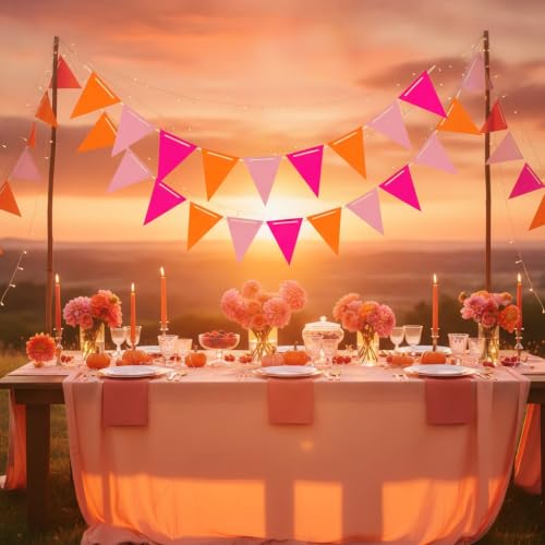Hot Pink and Orange Pennant Banner - 36 pcs Triangle Flags for Parties