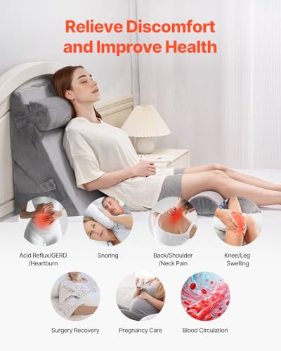 VEVOR Wedge Pillow for Sleeping, 4 Pcs Adjustable Orthopedic Bed Wedge Set, Support Arm Leg Neck Shoulder, Post Surgery Pillow for Back Pain, Acid Reflux, Snoring Relief, Sitting up in Bed, Dark Grey