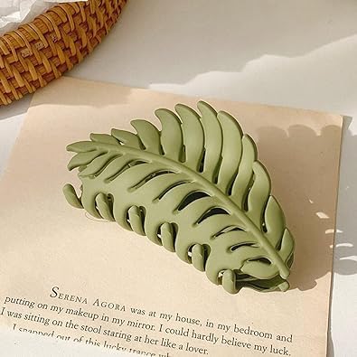 Green Leaf Hair Claw Clip 3.5 Inch Non-Slip Barrette for Women