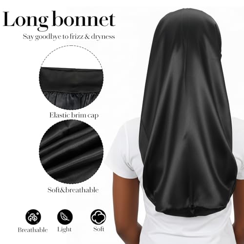 Long Hair Bonnet and Mesh Wrap Cap Set for Sleeping and Braids