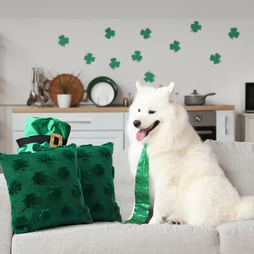 St. Patrick's Day Shamrock Pillow Covers Set of 2 - 18x18 Soft Plush Green Clover Decorative Cases