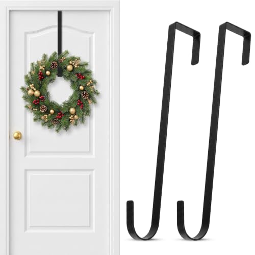 Slim Over The Door Wreath Hanger 12 Inch Black - 2 Pack, 1cm Width
