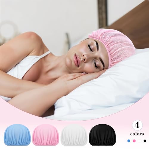 Bremorou 4-Pack Mesh Sleep Bonnets for Curly Hair & Rollers