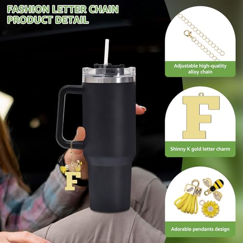 Bee Sunflower Initial Charms for Stanley Cup Keychain
