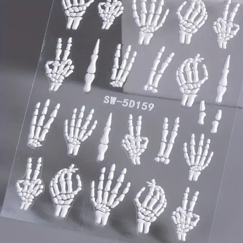 Halloween 5D Embossed Skeleton Nail Art Stickers - 2PCS Bone Decals