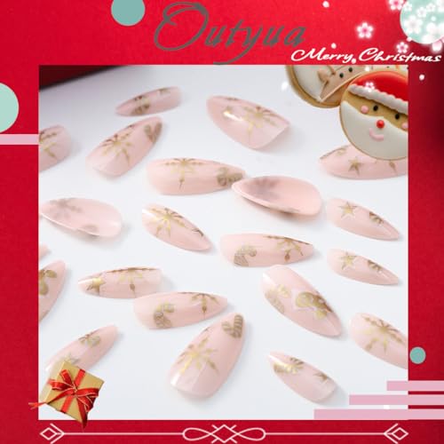 Outyua Christmas Almond Press On Nails Holiday Acrylic False Nails 24Pcs