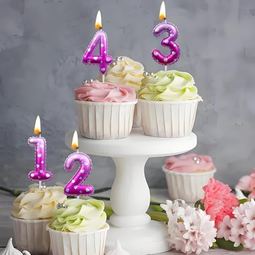 Pink Number 8 Birthday Candle with Silver Heart Cake Topper