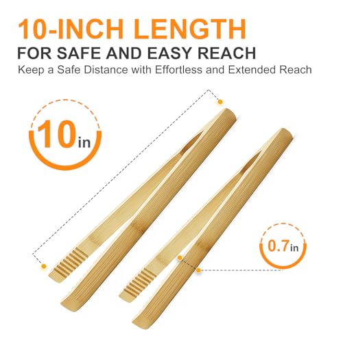 Premium Bamboo Toaster Tongs - 10 Inch Natural Wooden Serving & Cooking Utensils