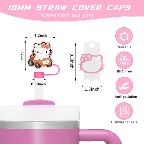 7-Piece Cute Silicone Straw Cover Set for Stanley 40oz Tumbler - Pink