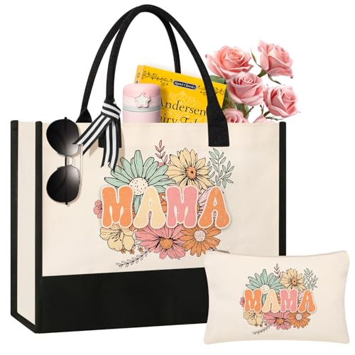 Mama Bags 2 - Personalized Canvas Tote & Makeup Bag Set for Mom