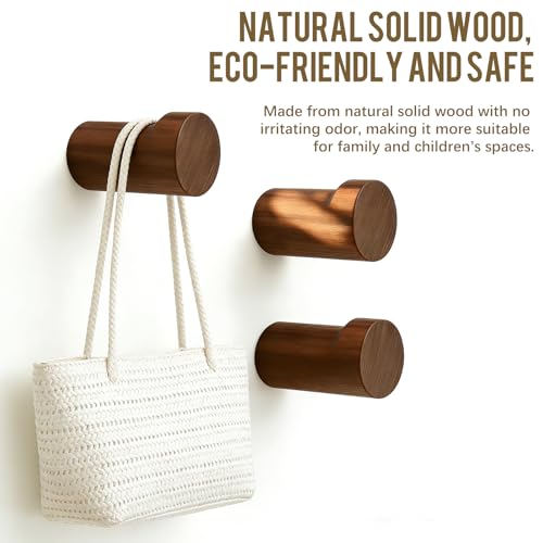 Natural Walnut Wood Wall Hooks - 4-Pack Heavy-Duty Coat & Hat Hangers