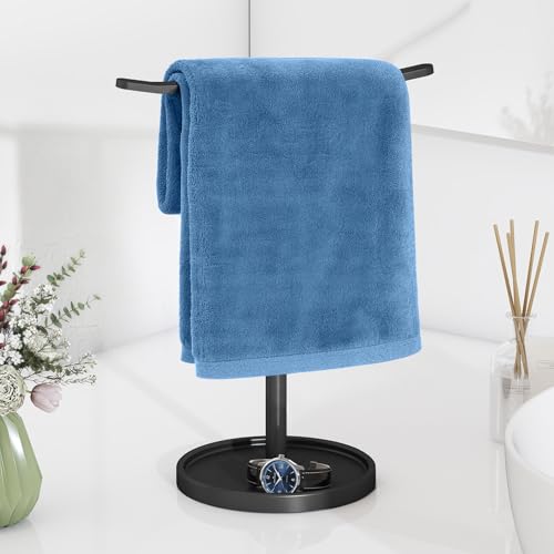 STWWO Stainless Steel Hand Towel Holder Stand - Black T-Shaped Rack