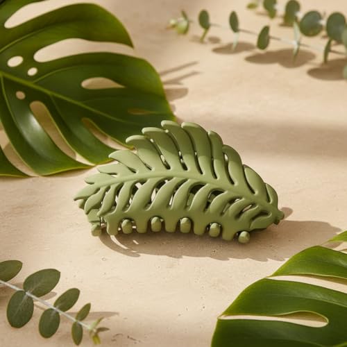 Green Leaf Hair Claw Clip Non-Slip Large Hair Clamp 3.5 Inch