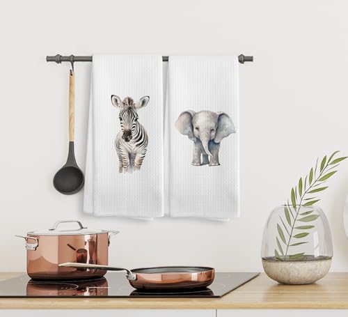 NOQL Zebra Hand Towels for Kids Bathroom Set of 2 - Wildlife Decorative 16x24 Inches