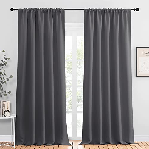 NICETOWN Grey Blackout Curtain Panels 52x95 Inches - Pack of 2, Thermal Insulated, Light Blocking Drapes for Living Room