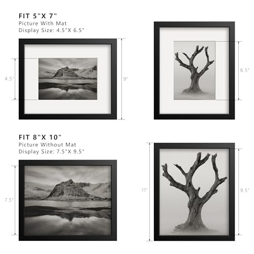 8x10 Black Picture Frame with 5x7 Mat - Versatile Display for Photos