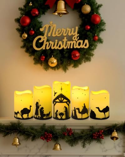 Nativity Scene Candles with Remote Control - 5 Pcs Flameless Christmas Decor with Timer