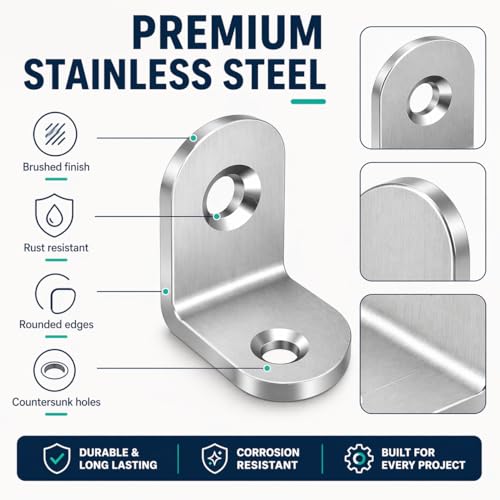 40 Pack Stainless Steel L Brackets, 20mm Corner Braces with 80 Screws