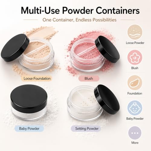 BIDEX 4 Pcs 10ml Travel Loose Powder Container with Rotatable Sifter and Leak-Proof Lid