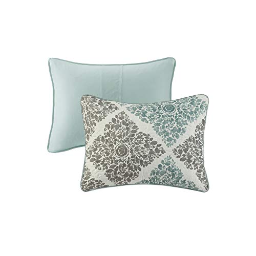 Madison Park Claire Quilt Modern Design - All Season, Breathable Coverlet Lightweight Bedding Set, Matching Shams, Decorative Pillow, Full/Queen (90 in x 90 in), Diamond Aqua 6 Piece