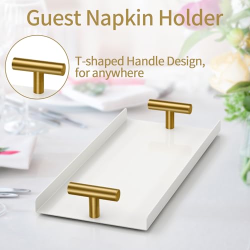 White Metal Napkin Holder Tray for Bathroom & Kitchen - Guest Towel Organizer with Double Handles