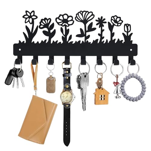 Wall-Mounted Key Holder with 8 Hooks - Cute Flower Design