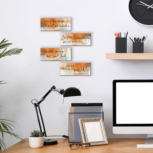 Burnt Orange Bible Verse Wall Art Set - 4 Rustic Decor Pieces